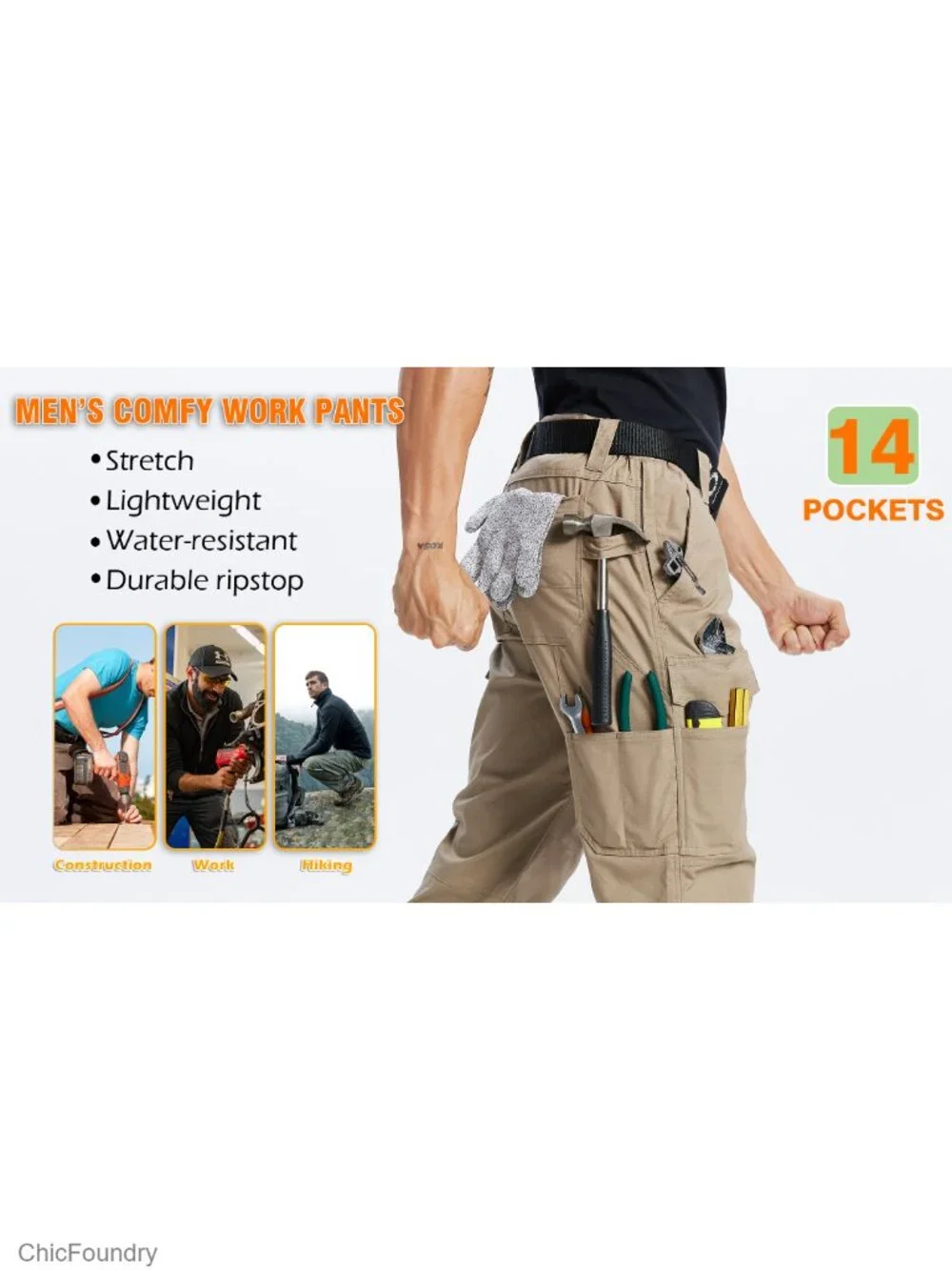 Flex Ripstop Tactical Cargo Pants Water Resistant Hiking EDC Stretch Work Pants